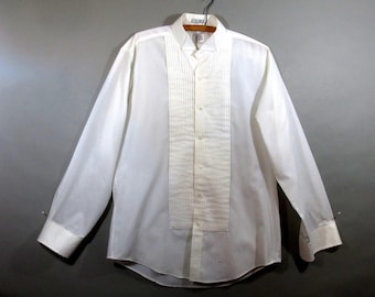 White Tux Shirt, Pintuck Front, AFTER SIX Label, Poly Cotton Poplin, Button or French Cuff, Formal Dress Shirt, Medium