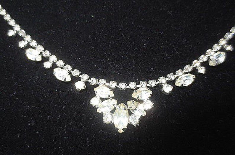 1950's Rhinestone Choker Necklace, Very Good Condition, Hook Closure...maximum, 15" long image 2