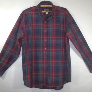NOR'WESTER by PENDLETON, Men's Shirt, Long Sleeved, Button Down Collar, Red Green Plaid, Poly Wool, Very Good Condition, Large image 1