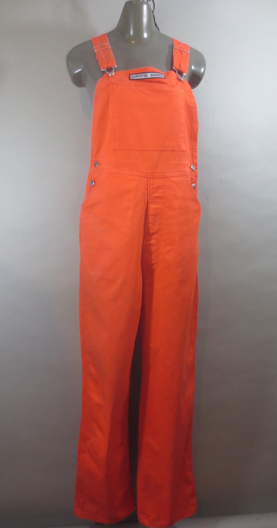 GAME BIBS Overalls, Bright Orange, Adjustable Straps, Metal Zipper Fly ...
