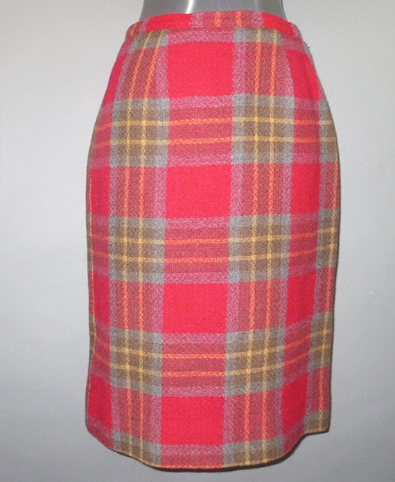 Vintage 1960's Wiggle Skirt, Wool Plaid, 1960's Strai… - Gem