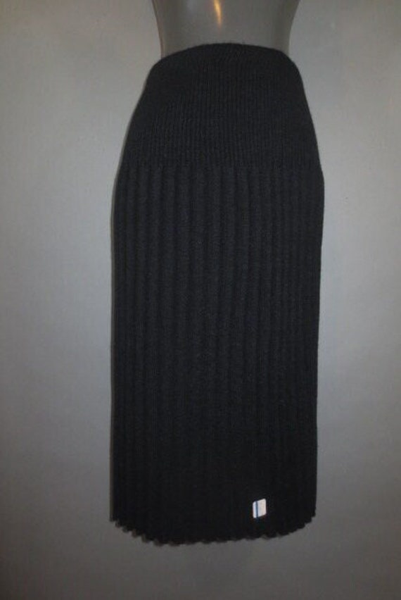 Vintage Black Sweater Skirt, Ribbed Knit Skirt, Kn