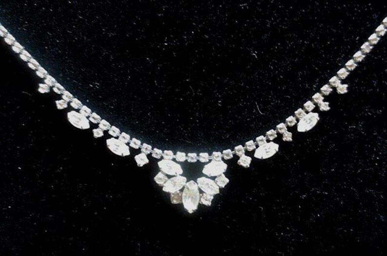 1950's Rhinestone Choker Necklace, Very Good Condition, Hook Closure...maximum, 15" long image 3