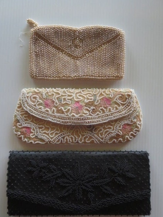 3 Vintage 1950-60's Beaded Purses, Clutch Style, … - image 1