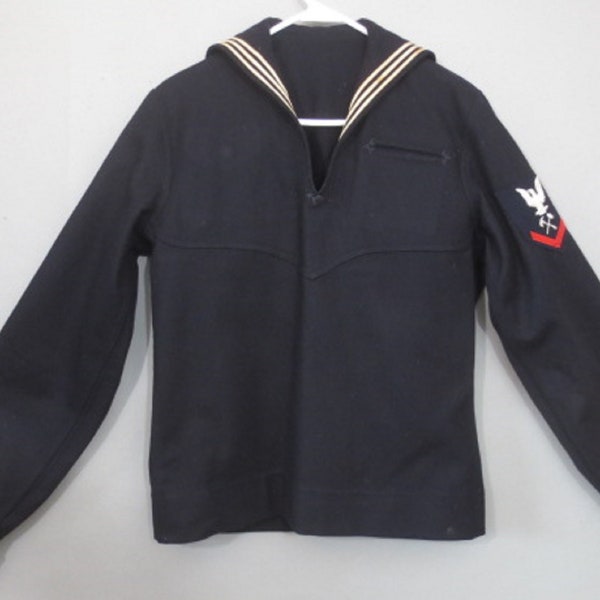 Vintage 1940's,Navy Sailor Uniform Top,Navy Uniform Top,Wool Navy uniform,Sailor Collar,Damage Control Patch,Navy Factory Clothing, 4 year