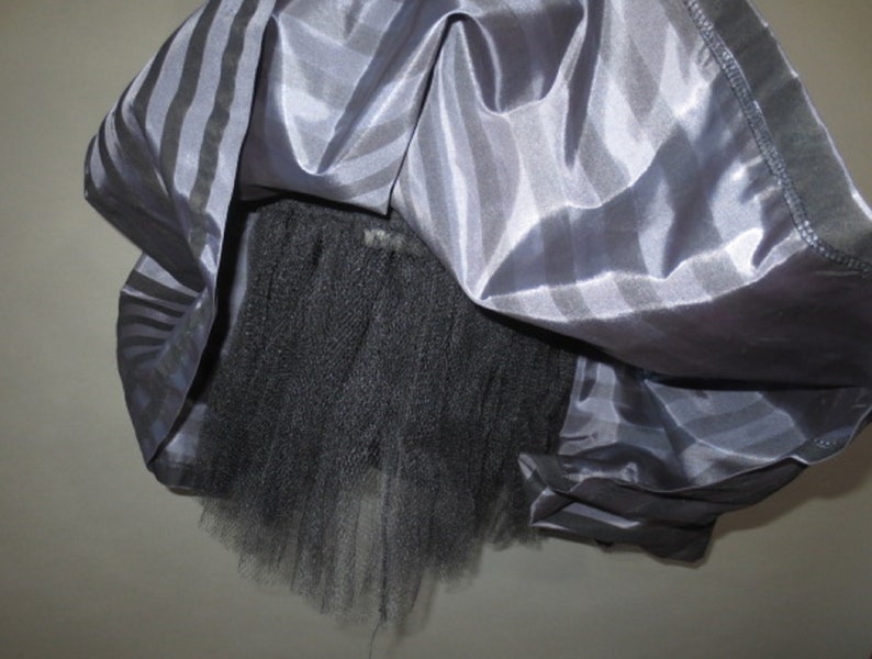 8. Black and Silver Stripe Skirt,Gathered at Drop Waist SALE..Vintage 1980/'s Party Dress,Open Back,AURELIE,Velveteen Top with Drop Waist