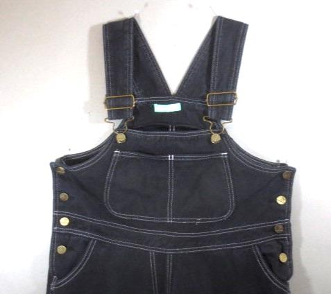 Women's Black Bib Overalls, Adjustable Straps, Bib Pockets, Back Pockets, Black Drill Cloth, Metal Buttons, Good Condition, 36 Waist