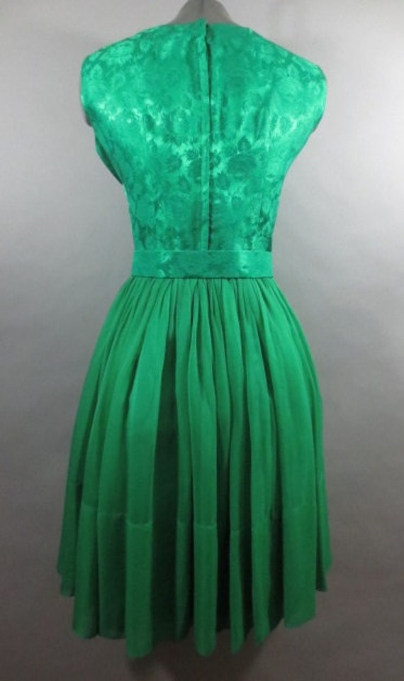 Vintage 1960's Prom Dress, Green Brocade with Chi… - image 5