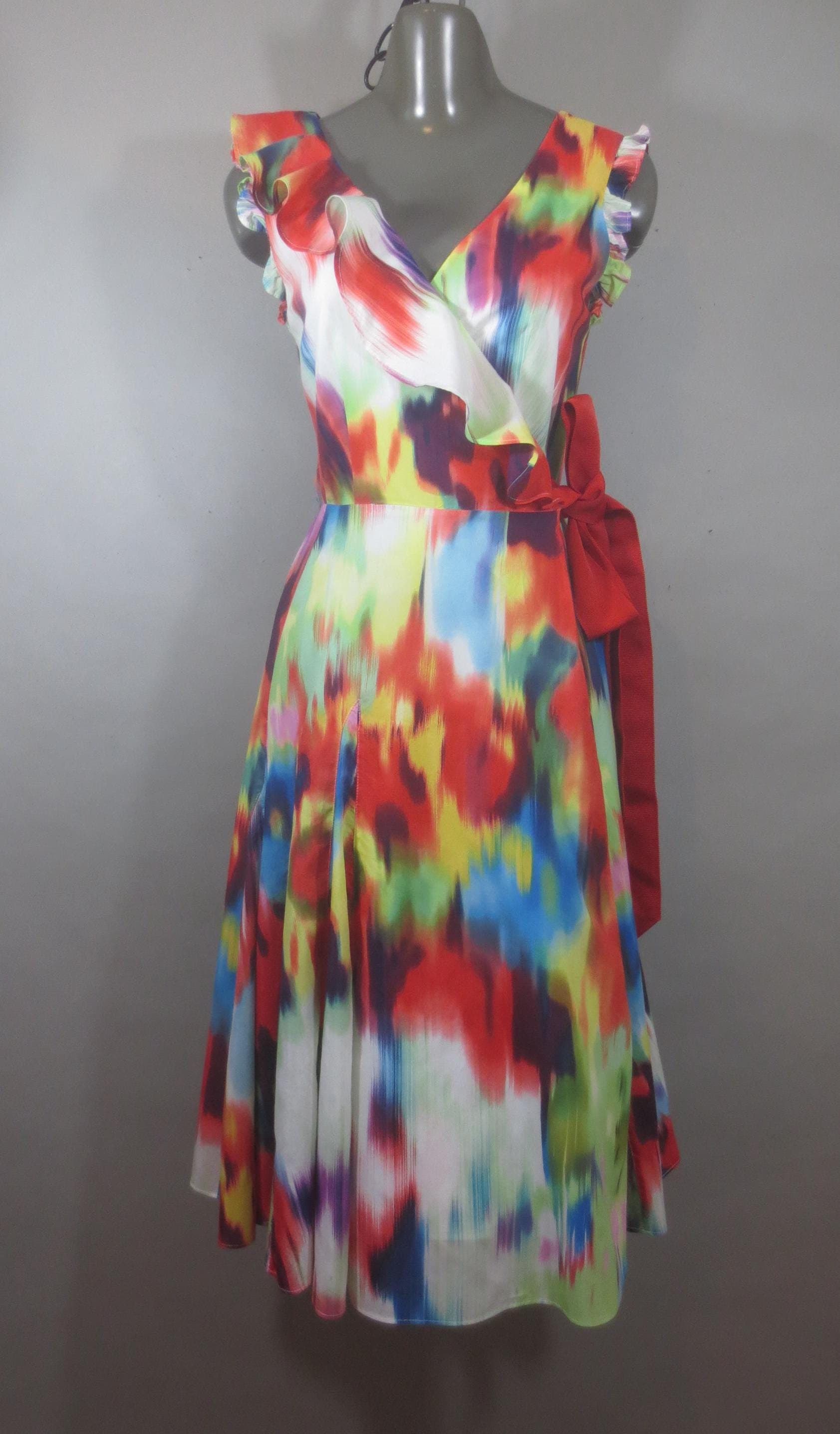 Wrap Dress, TED BAKER London, Sleeveless, Flare Gored Skirt, Cotton Silk, Fully Lined, Grosgrain Tie, Size 3 - Etsy Wrap Dress, TED BAKER London, Sleeveless, Flare Gored Skirt, Cotton Silk, Fully Lined, Grosgrain Tie, Size 3 - Etsy