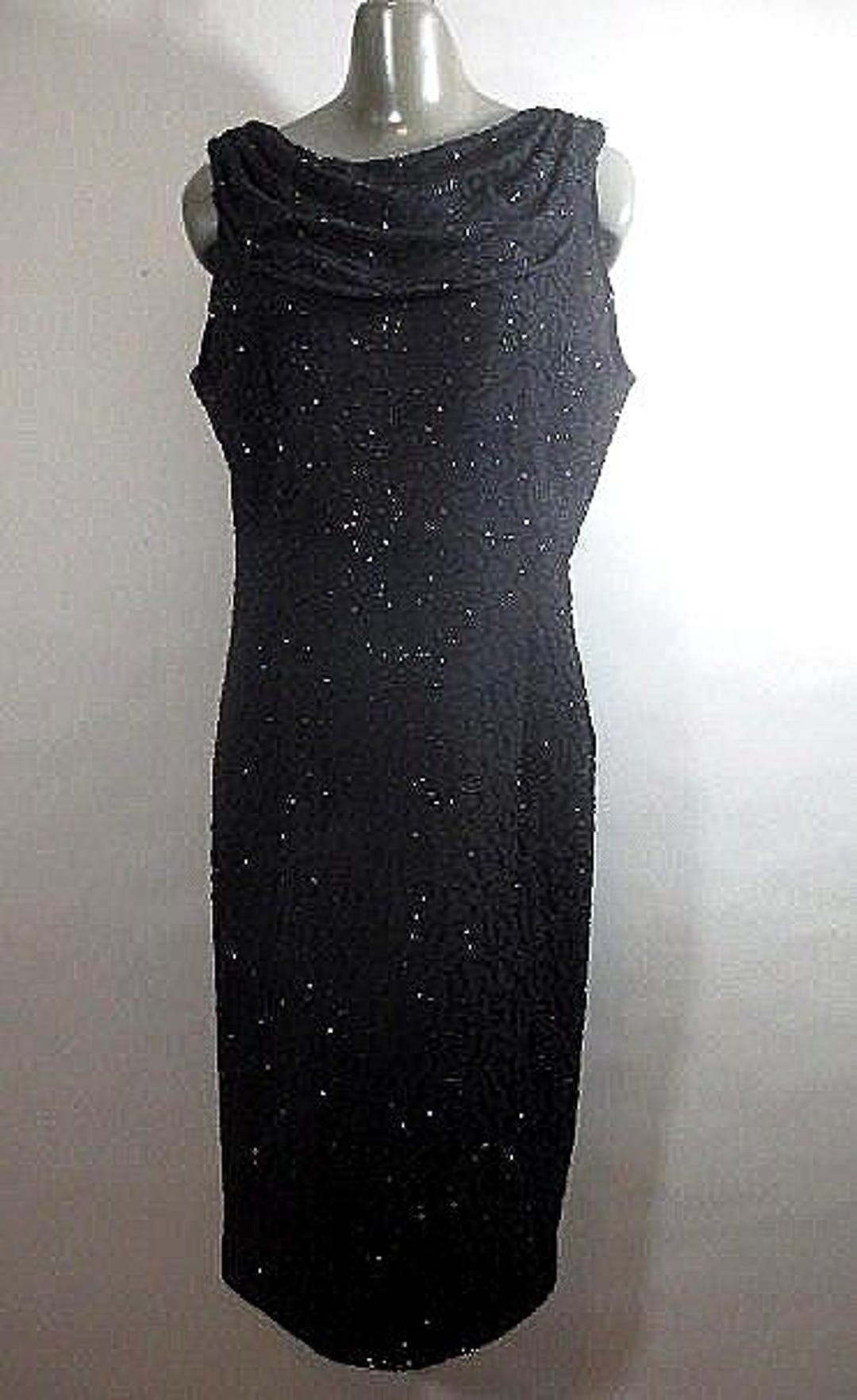 jmd new york beaded dress Vintage Black Beaded Silk JMD New York Cocktail Evening Dress, Cap Sleeves, Size Small, READ DESCRIPTION