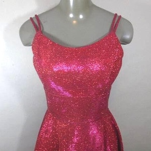 Red Metallic Cocktail Dress, Prom Dress, Open Back with Lace Up, Adjustable Spaghetti Straps, Lined Bodice, MORGAN and CO, size 5