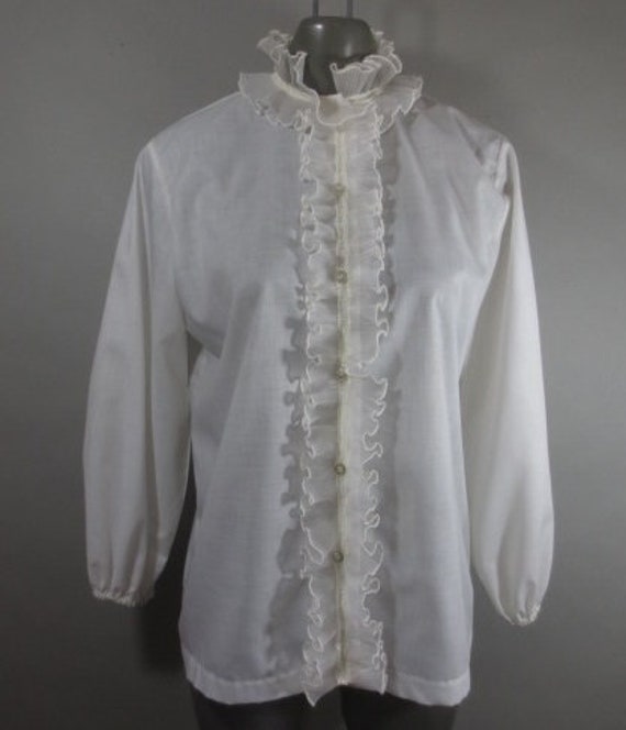 Vintage 1960 S White Ruffle Front Blouse Nylon Ruffl Gem