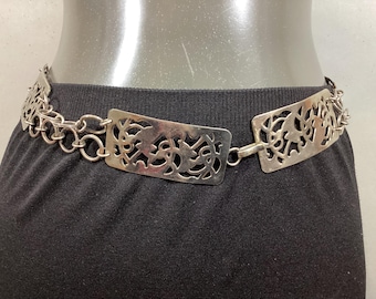 Vintage Metal Link Belt, Rectangular Links, Jump Ring Connectors, Hook Closure, 29" long