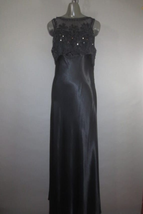 Vintage Black Satin Evening Gown, Bias Cut Gown, Holl… - Gem