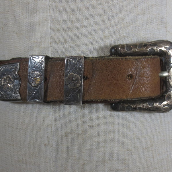 Vintage 1950's Mexican Sterling Silver Belt Buckle, Keepers and Tail, Marked Plata de Jalisco, JFCM, Guad Mex, 925, Hencho in Mexico, 51"