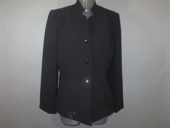 Woman's Black Blazer, KASPER Blazer, Fully Lined, Beaded Accents, Shoulder  Pads, Button Front, High Collar, Very Good Condition, Size 14 