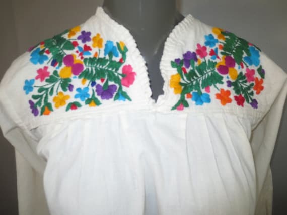 Vintage Mexican Shirt, Hand Embroidery, Mexican F… - image 1