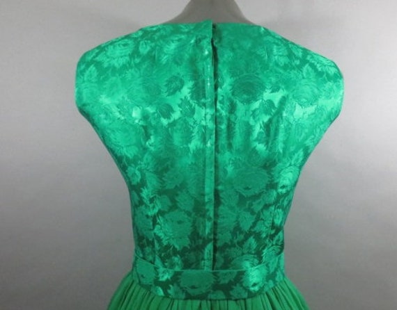 Vintage 1960's Prom Dress, Green Brocade with Chi… - image 6