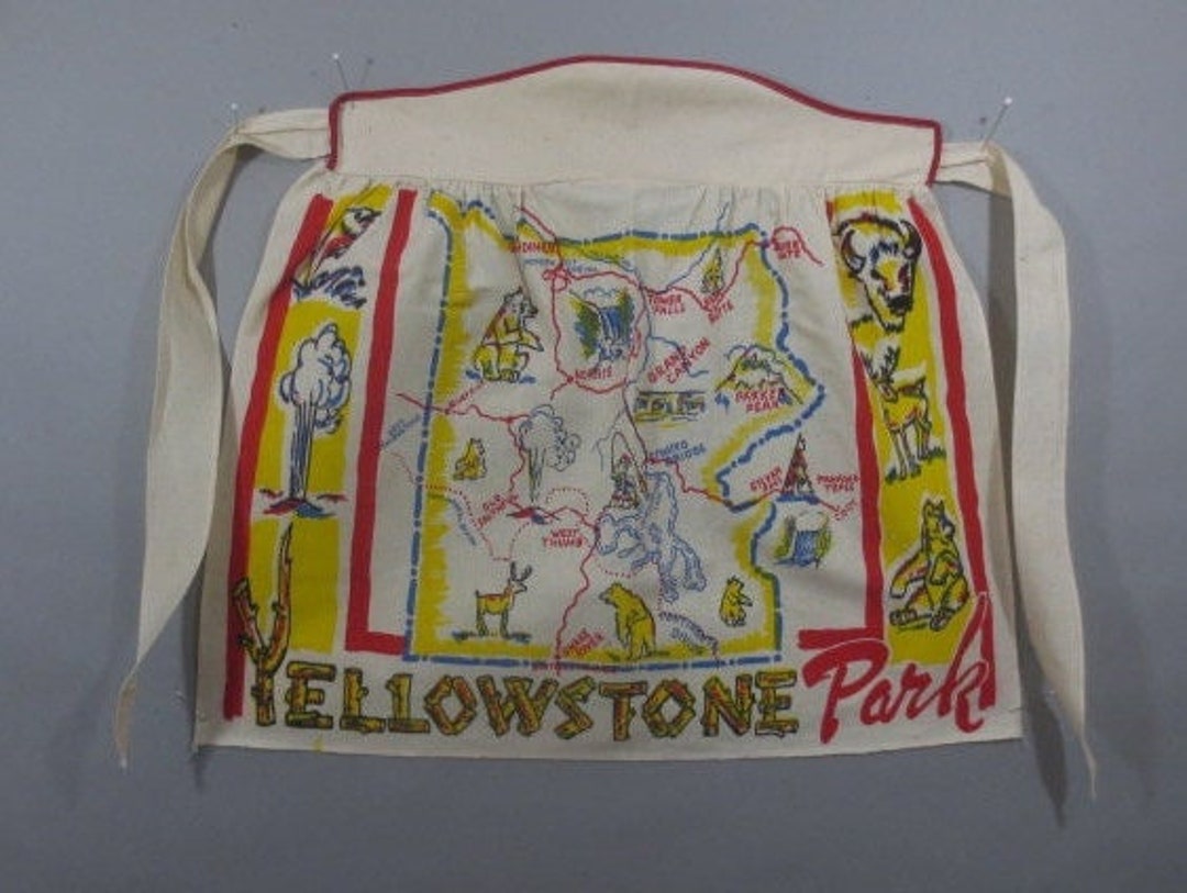 Vintage YELLOWSTONE PARK Souvenir Apron, Silk Screen on Muslin