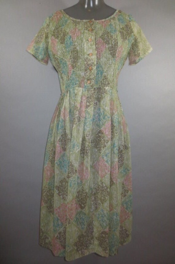 Vintage 50s Semi-Sheer Floral Print Dress, Waist 25