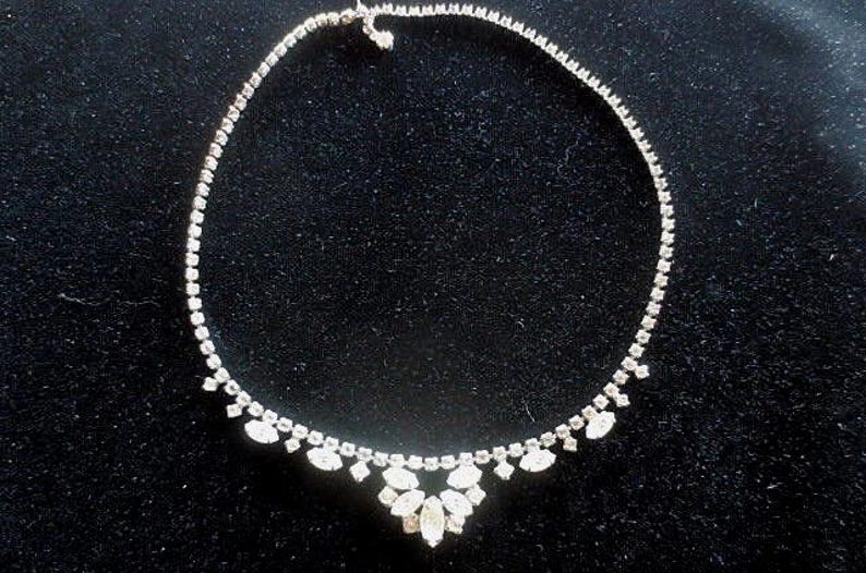1950's Rhinestone Choker Necklace, Very Good Condition, Hook Closure...maximum, 15" long image 6