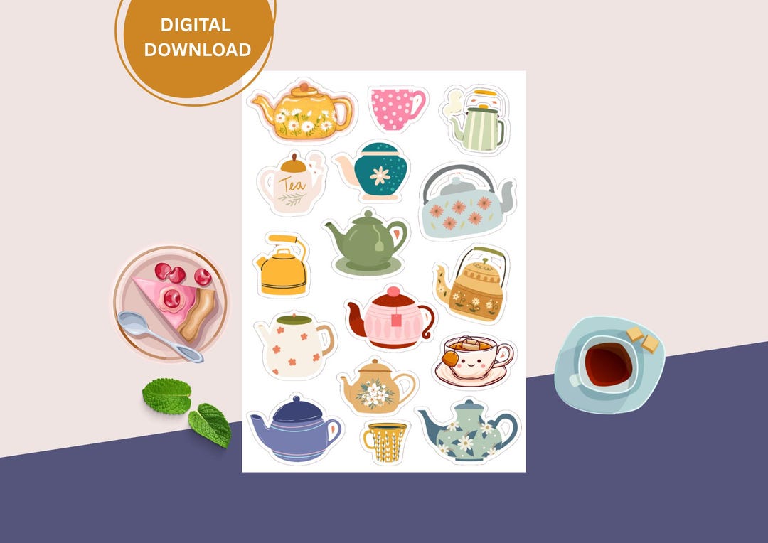 Vintage Tea Party Sticker Sheet – Printable Digital A4 File - Etsy