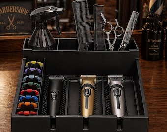 Professional Barber Station Organizer | Grooming Organizer with Guard Storage & Spray Holder