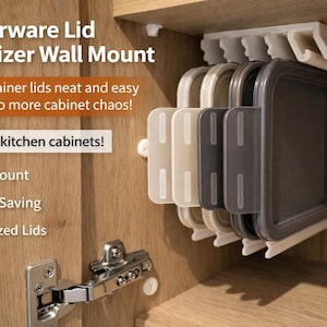 Tupperware Lid Organizer Wall Mount | Cabinet Lid Holder | Food Container Lid Rack | Kitchen Storage Organizer | Space Saving Kitchen Hack