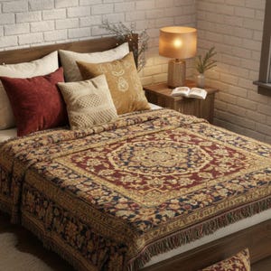 Manta Kilim tejida navideña / Manta turca vintage de Anatolia / Regalo de Navidad / Manta bohemia color burdeos óxido / Decoración acogedora de invierno