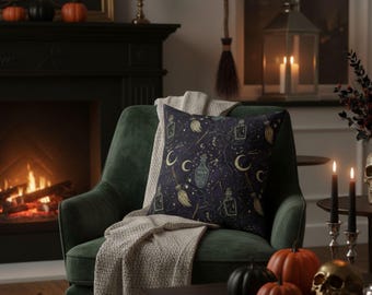 ボヘミアン魔女ハロウィン枕 | 天体ムーンクッション | ゴシックマジッククッション | 秋のホームデコレーションアクセント | 呪文ポーション枕ギフトアイデア