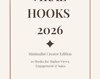 Viral Hooks 2026 / Modello per social media hooks / 30 reel e prompt per TikTok hook / Kit per creatori di contenuti / Download digitale PDF