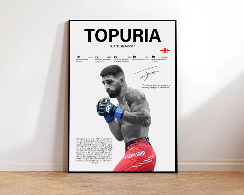 Topperia Ilia Topuria Wall Art, UFC Fighter Poster, MMA Room Decor, Athlete ...