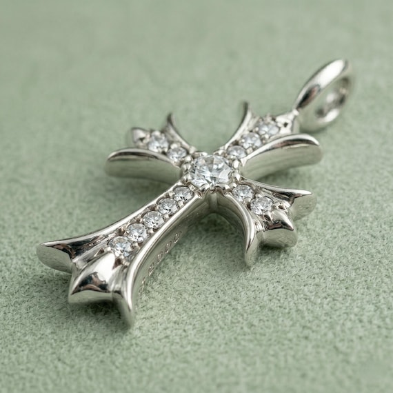 Lab Grown Round Diamond Chrome Hearts Pendant, 14K White Gold
