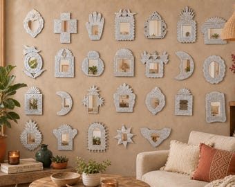 Espejo de hojalata perforada de 7 pulgadas, decoración de pared, juego de espejos al por mayor