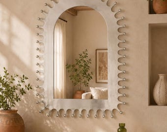 Handmade Mexican Tin Mirror, Arched Shape with Spikes Wall Decor