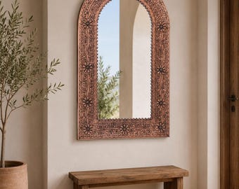 Arched TIN MIRROR, punched tin, Mexican embossed , wall decoration, handmade