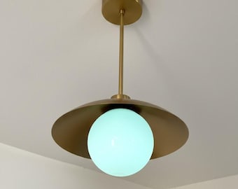 Mid Century Brass Semi Flush Mount Ceiling Light | Handcrafted
