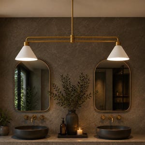 Mid Century Modern Brass Pendant Light, Linear Island Chandelier, Handmade Brass Home Decor