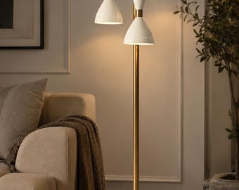 Mid Century Modern Brass Floor Lamp, Italian Style Torchiere Lamp, Modern Living Room Floor Light, Vintage Standing Lamp
