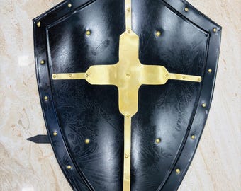 Medieval Crusader Shield | Black & Gold Templar Cross Knight Armor Replica