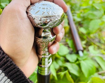 Victorian Wooden Walking Cane with Brass Handle | Vintage Gentleman’s Stick | Classic Wood Accessory