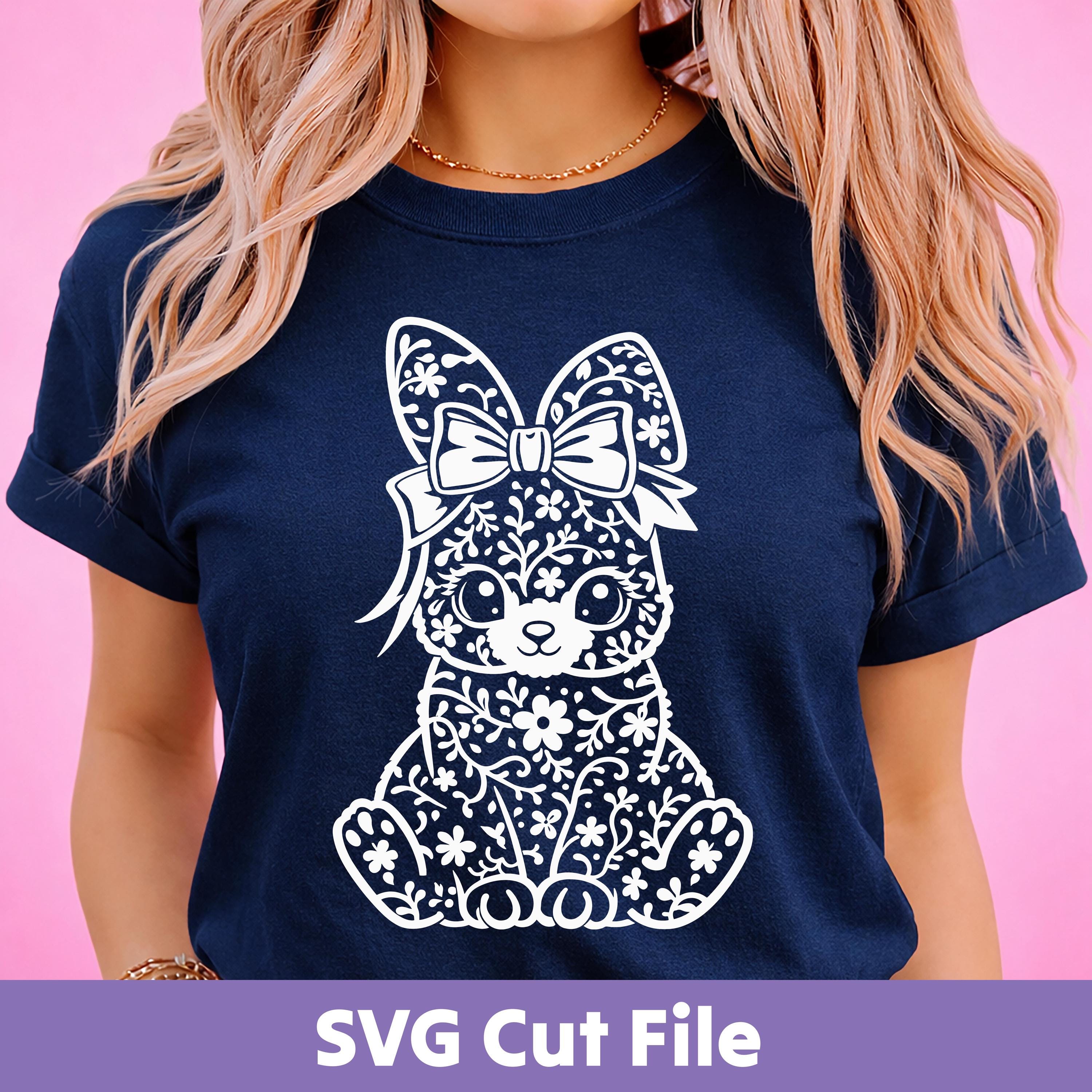 Easter Bunny Svg_cricut Cut File | One Color Floral Bunny Outline With ...
