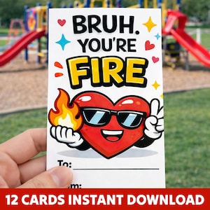 Tween Valentine Cards Printable | Viral Slang Rizz Bussin No Cap | Funny Hearts Printable Classroom Exchange PDF | Digital Valentine School