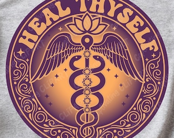 Heal Thyself Spiritual PNG JPEG Vector SVG | Caduceus Kundalini Third Eye Lotus Design | Inspirational Healing Art 300dpi Digital Download