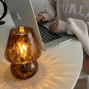 Tortoise Shell Mushroom Glow Lamp – Amber Glass Table Lamp with Touch Dimmer