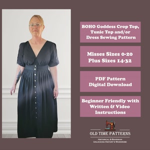 Empire Waist Dress Pattern, Maxi Dress Sewing Pattern, Beginner Friendly, Misses & Plus Sizes, PDF Pattern, Digital Download