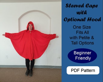 Mönster för kappa i PDF-format, mönster för huvad kappa, trollkarldräkt, medeltida kappa, nybörjarvänlig, en storlek Petite & Tall