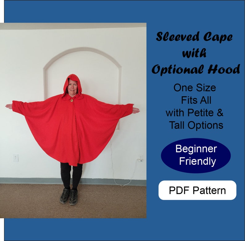 Cape Sewing Pattern PDF, Hooded Cloak Pattern, Wizard Cape Costume ...