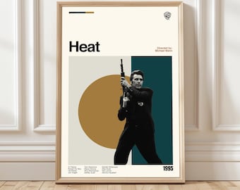Pôster do filme Heat, arte moderna de meados do século XX, impressão minimalista de filme.