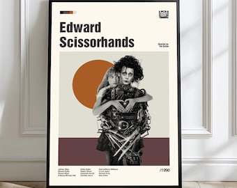 Edward Scissorhands filmposter, moderne kunst uit het midden van de eeuw, minimalistische filmafdruk